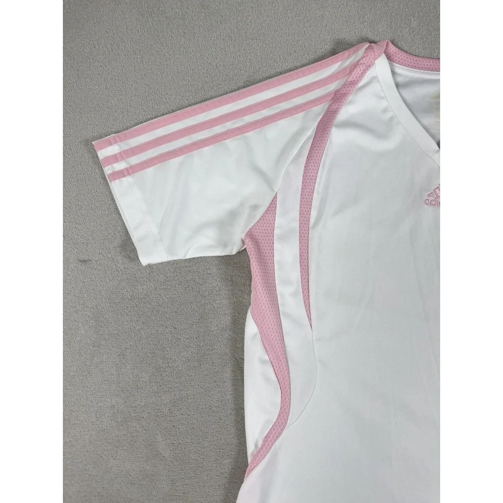 Vintage 2009 Adidas ClimaCool V-Neck Soccer Jersey White Pink Women's Size S - Picture 3 of 16